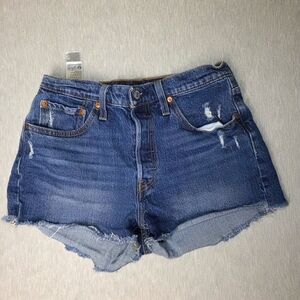 Levis Cut Off Denim Distressed Women Shorts Size 28 Bitton Fly